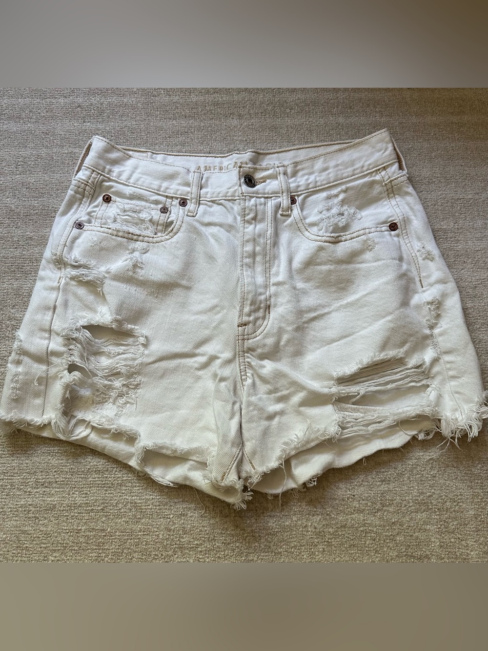 AE White Distressed Denim Shorts